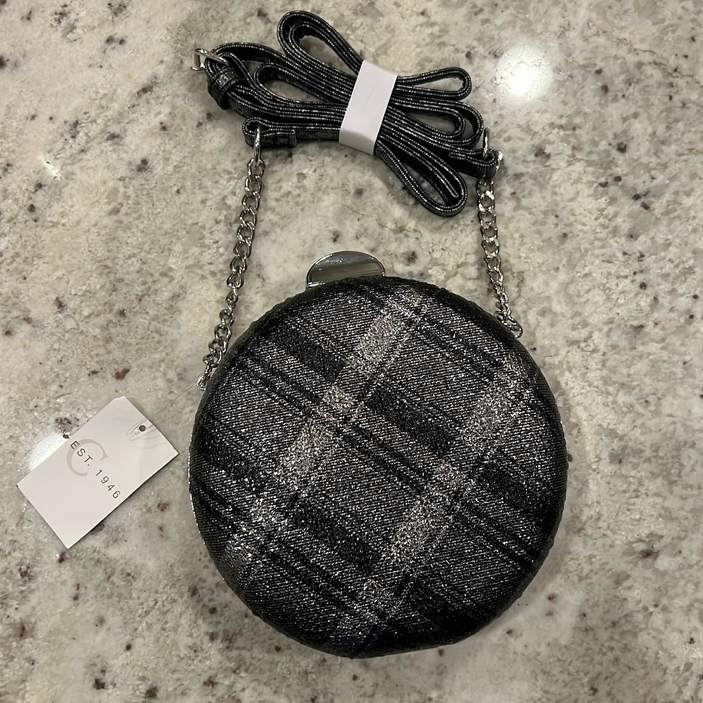 Small black and silver dressy handbag.  NEW.  Detachable handle.